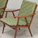 Pair of green flower boomerang armchairs by Antonin Suman for Ton (Thonet)
