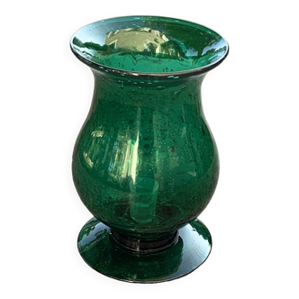 Large Tealight Holder, Green blown glass candle holder, BIOT glassware style, made in France