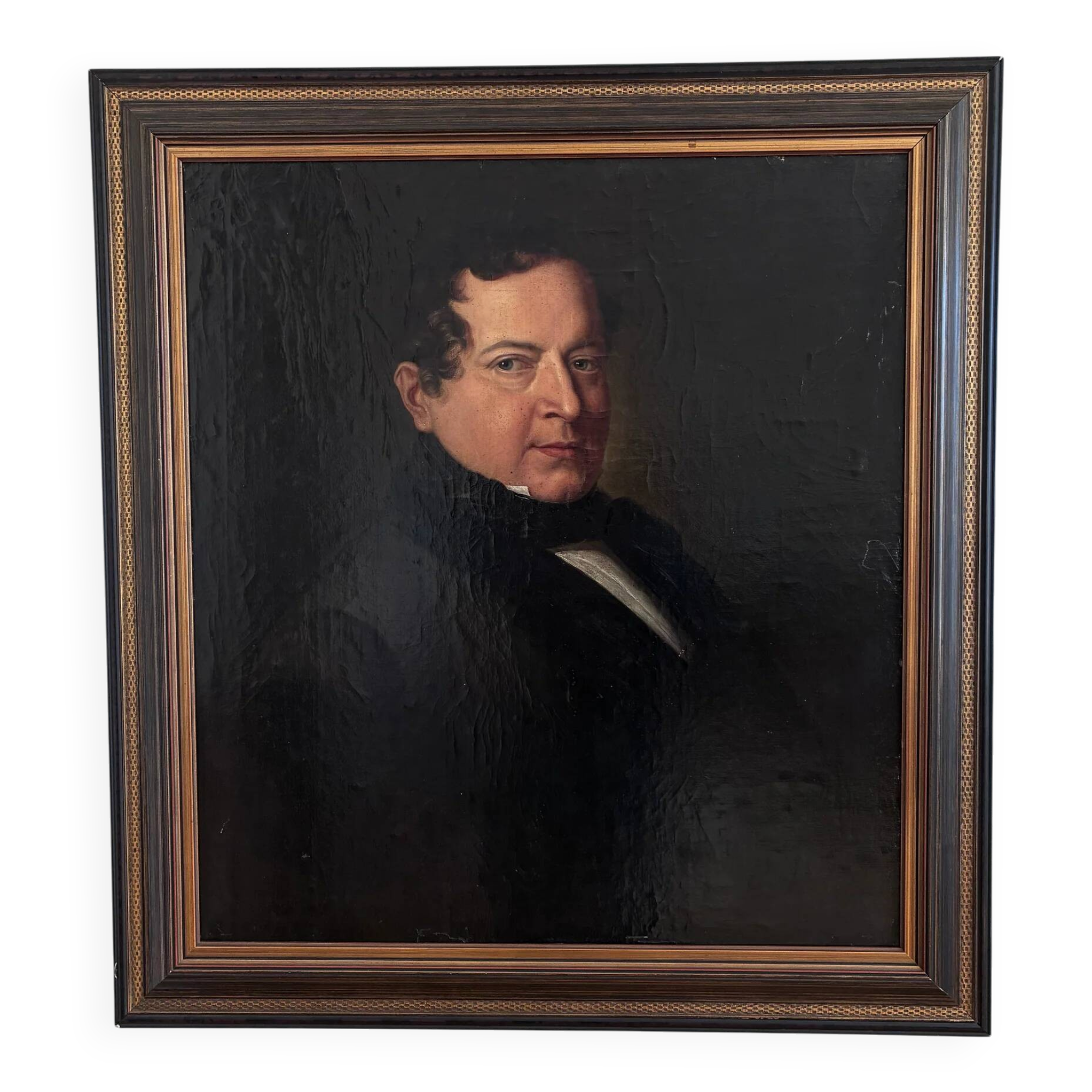 Antique original oil painting of a German opera tenor, large 19th century portrait