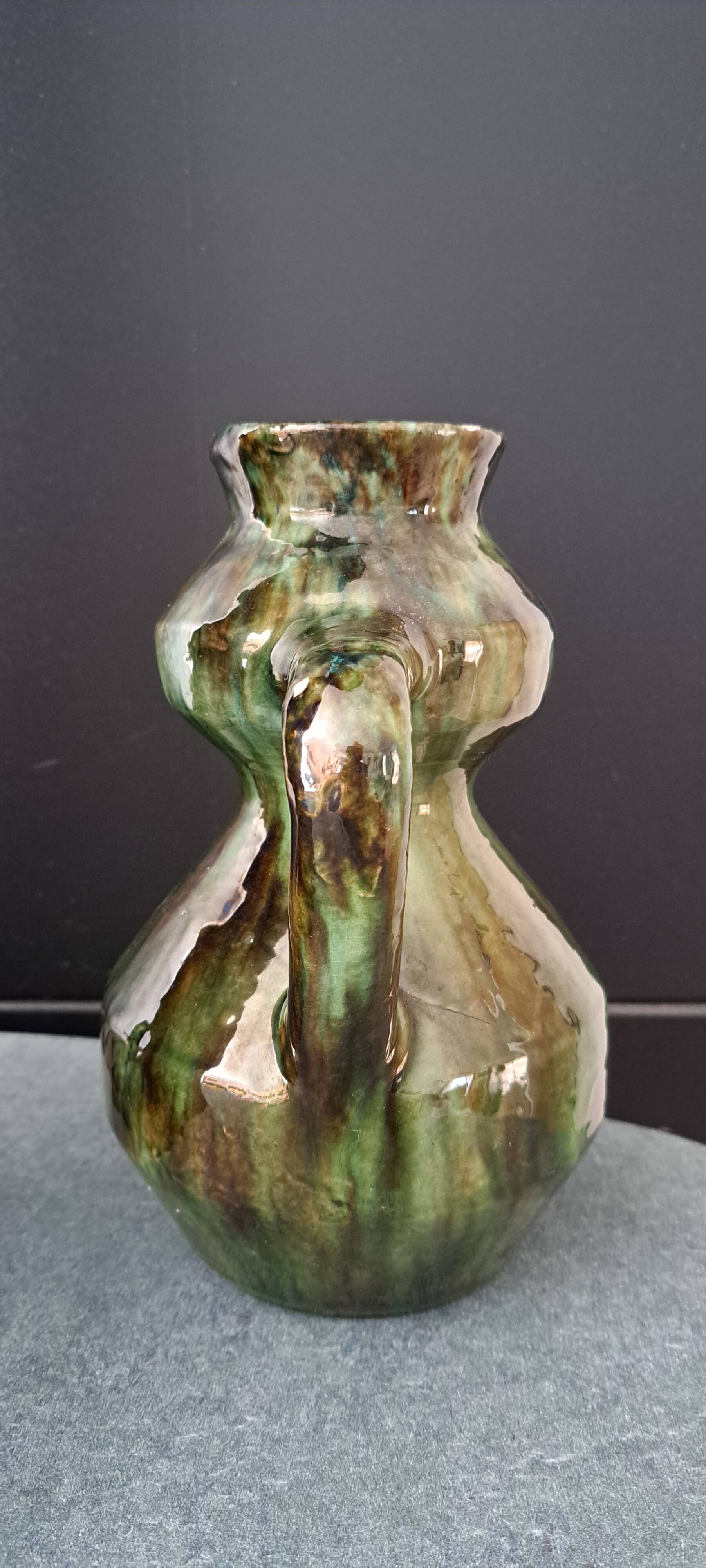 Art Deco Amphora Vase Ceramic Thulin Style (Belgium) Flamed Jasper Decor