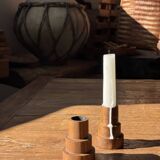 Pyramidal circular teak monoxyle candlestick H7 D5