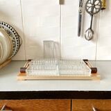 Wooden top and mirror and 8 glass ramekins