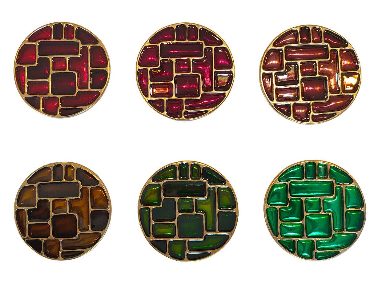 6 vintage cloisonné coasters in the style of mithé espelt, m. de crécy, ...