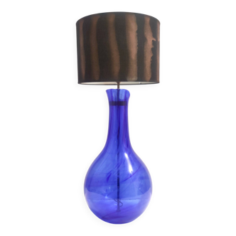 Lampe de table en verre de Murano bleu avec ou sans abat-jour en tissu, Italie