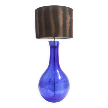 Lampe de table en verre de Murano bleu avec ou sans abat-jour en tissu, Italie