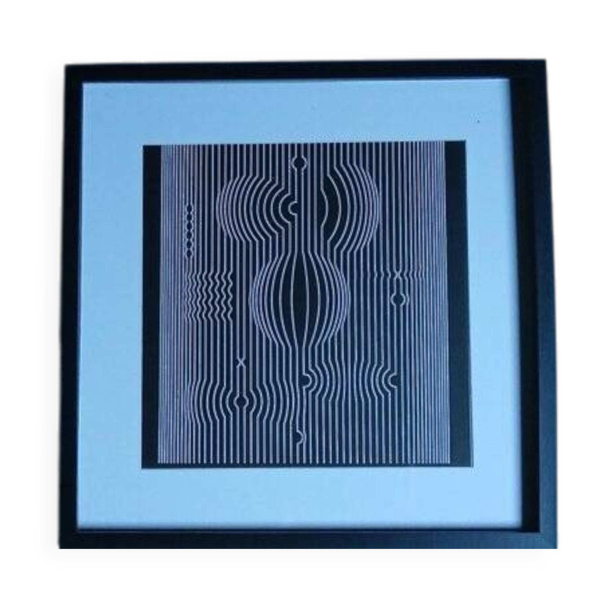 Vintage optical art tableau – black and white linear composition – frame 40x40cm