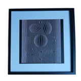 Vintage optical art tableau – black and white linear composition – frame 40x40cm