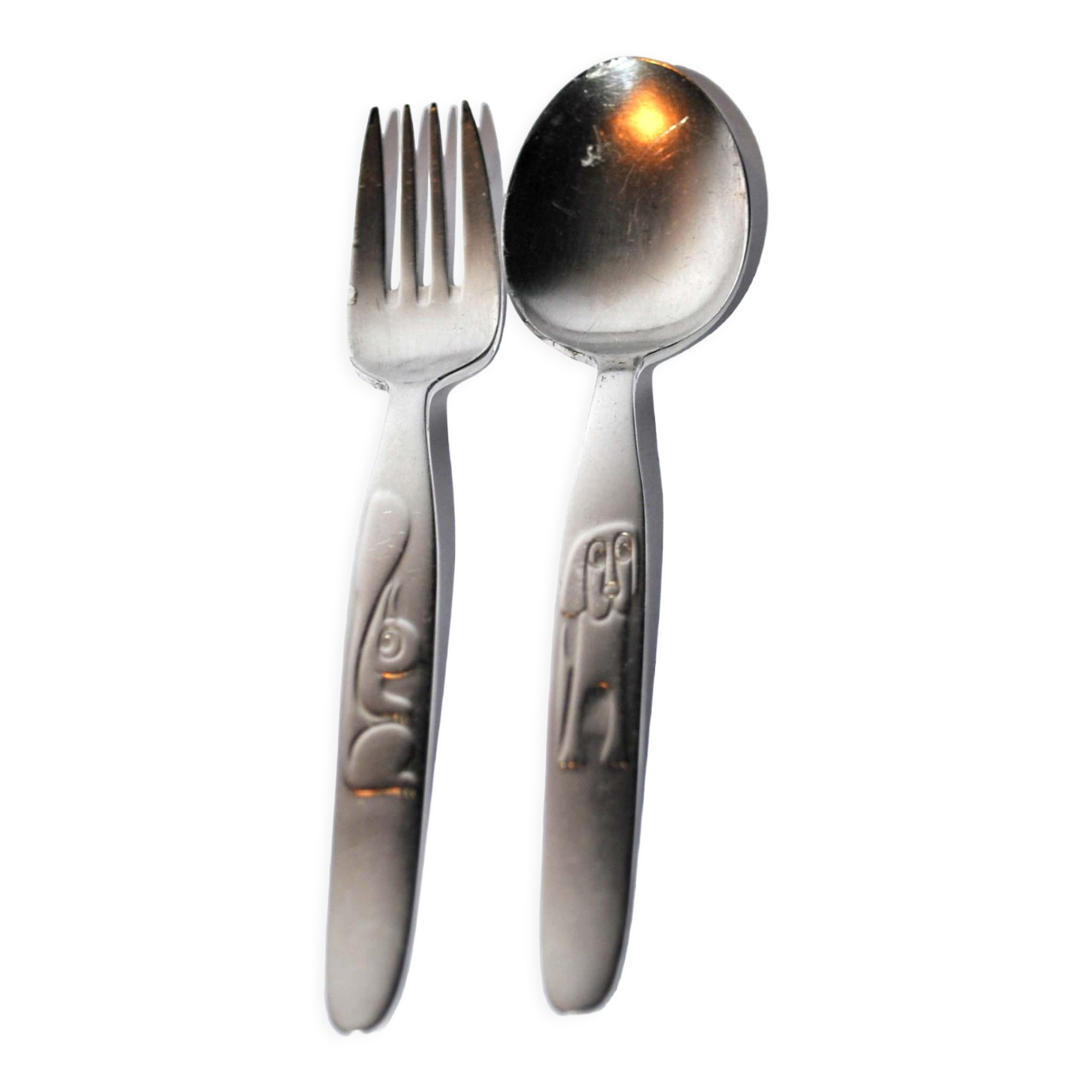 Vintage stainless steel children's cutlery - dog and squirrel germany