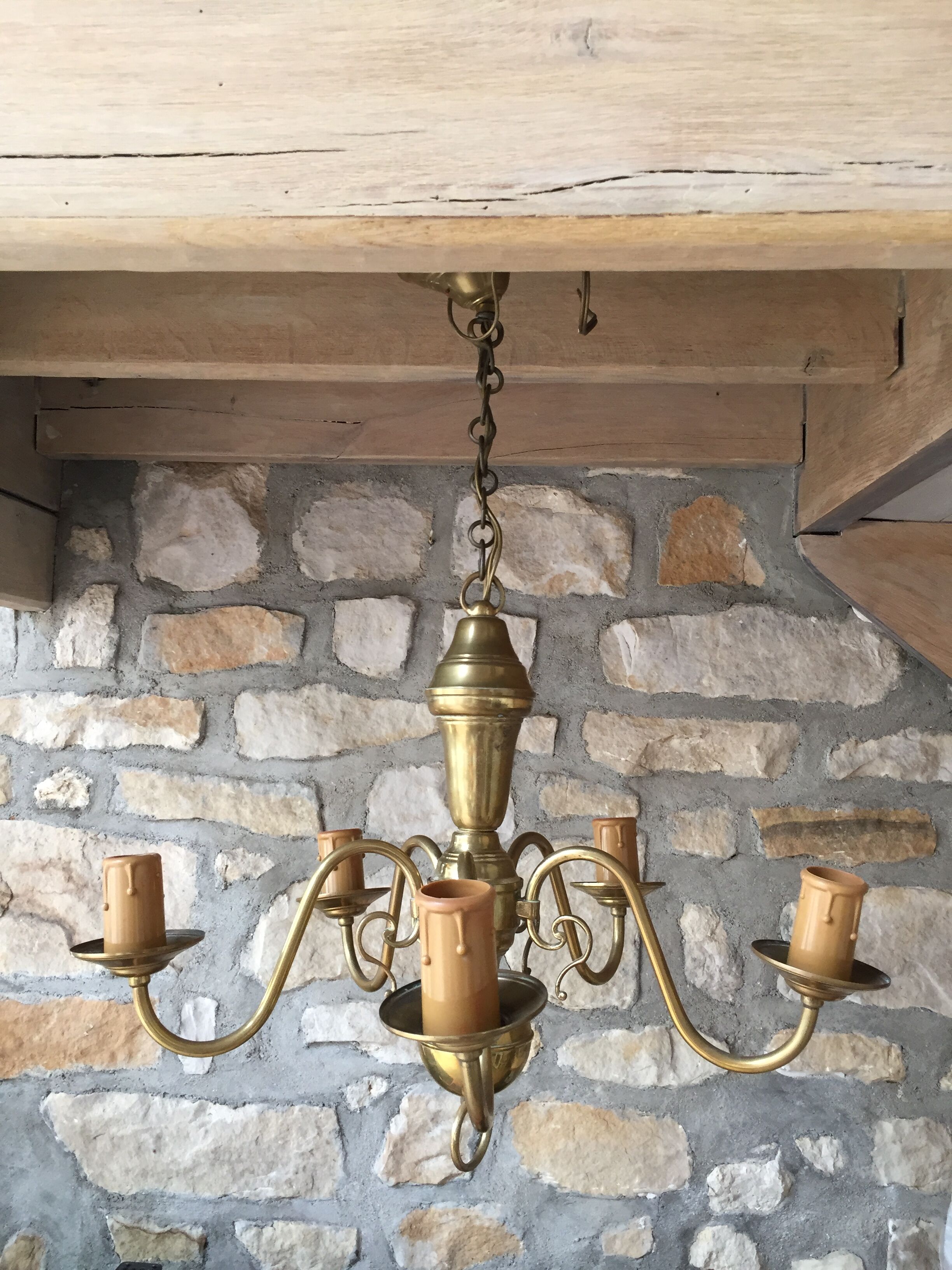 Vintage Dutch brass chandelier 5 branches