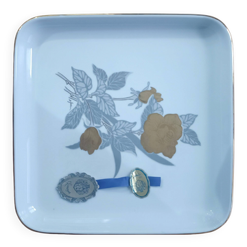 Plat carré vintage signé en porcelaine T. Limoges 20x20 État neuf d'origine