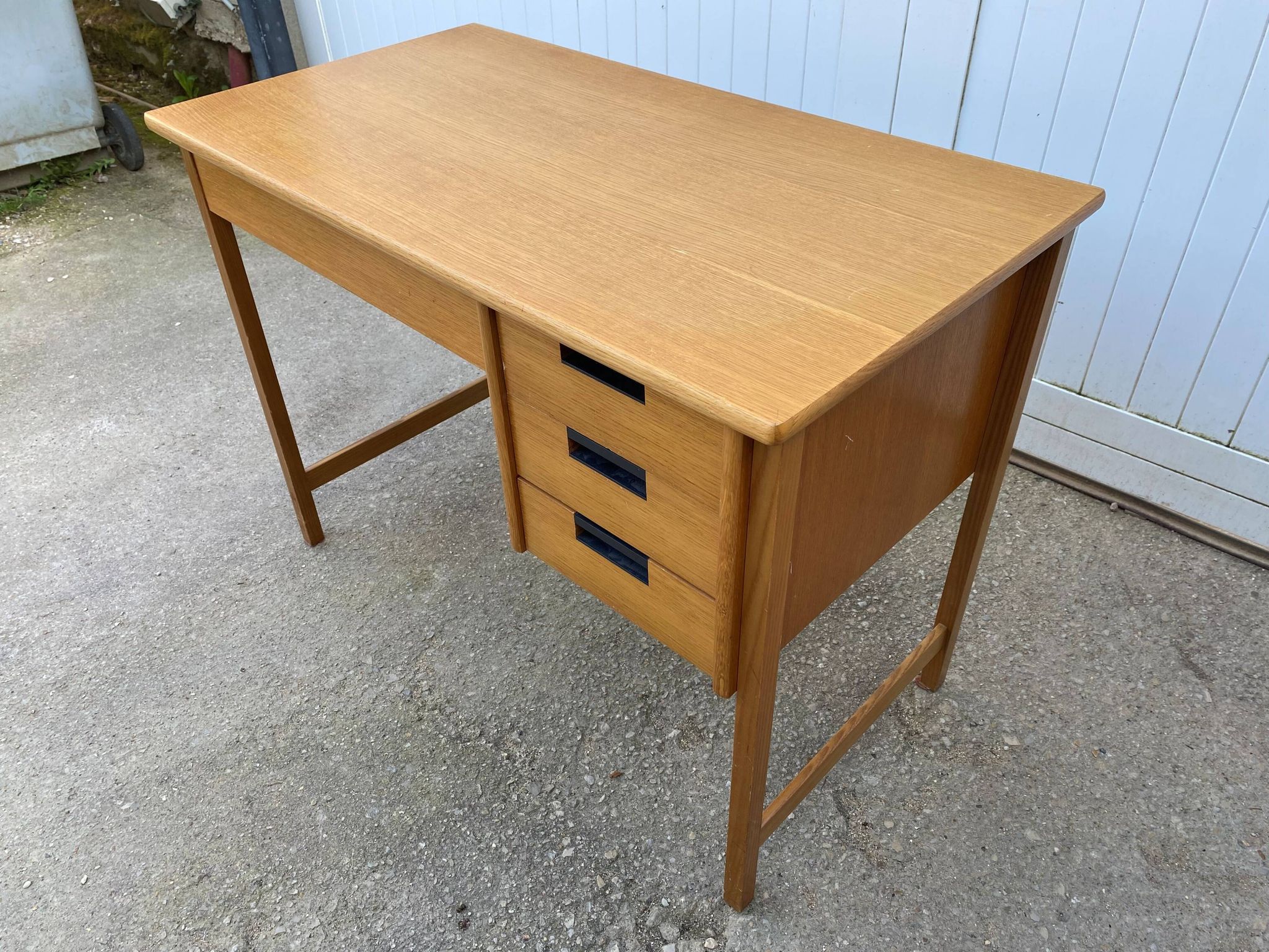 Scandinavian desk in light teak wood with 3 + 1 drawers, vintage from the 60s