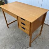 Scandinavian desk in light teak wood with 3 + 1 drawers, vintage from the 60s