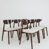 Modern Set of 6 Dining Chairs, Ecru Farbic and Dark walnut beech wood