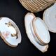 Paris porcelain set of 12 plates, dish and sauce boat, antique tableware with monogram BA.