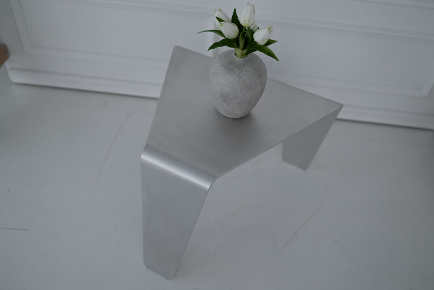 Sculptural Brushed Aluminum Side Table, Minimalist Contemporary Design
