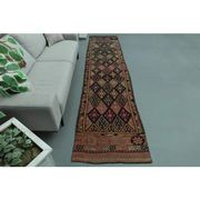 1970s Vintage Turkish Oushak Handmade Wool Cotton Pink Runner Rug 85x377