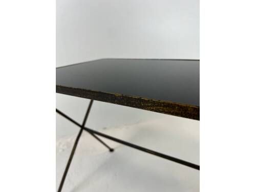 Modernist nesting tables in metal and black glass, 1950s.