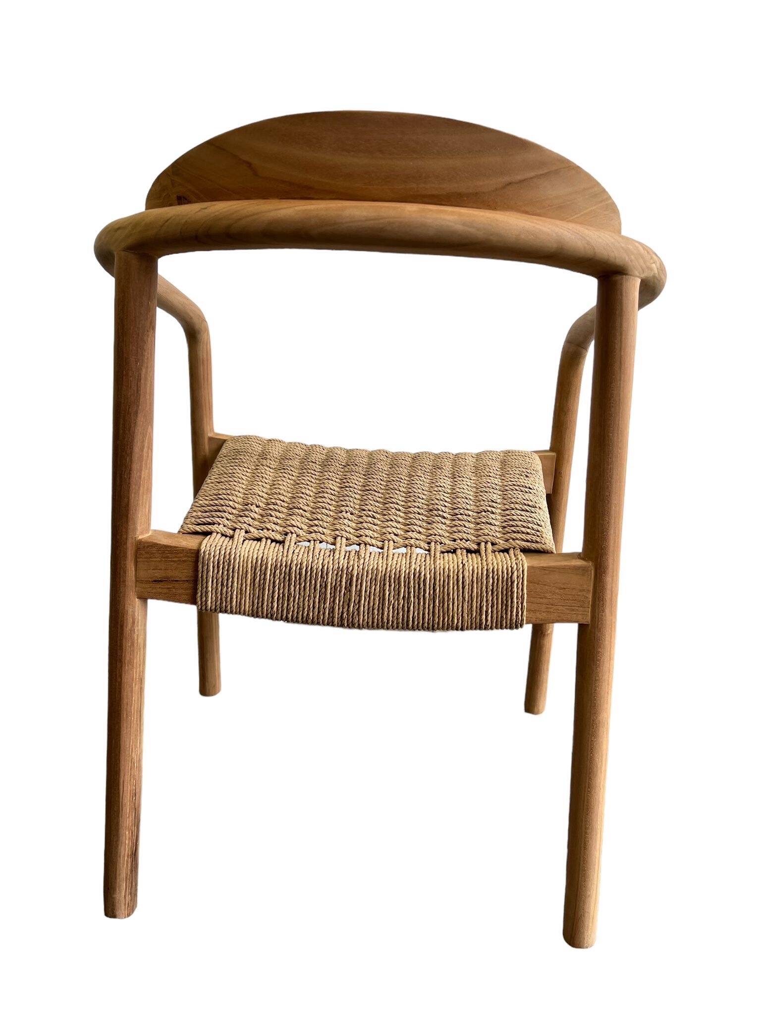 Solid wood chair with woven seat and armrests