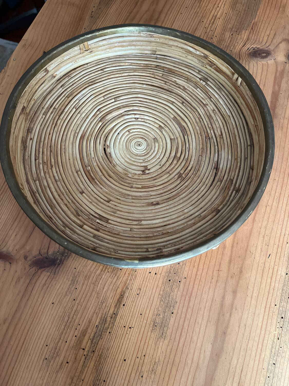 Rattan and brass tray
