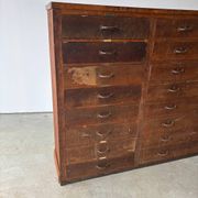 Large wooden workshop cabinet with 16 drawers, antique from the early 1900s.