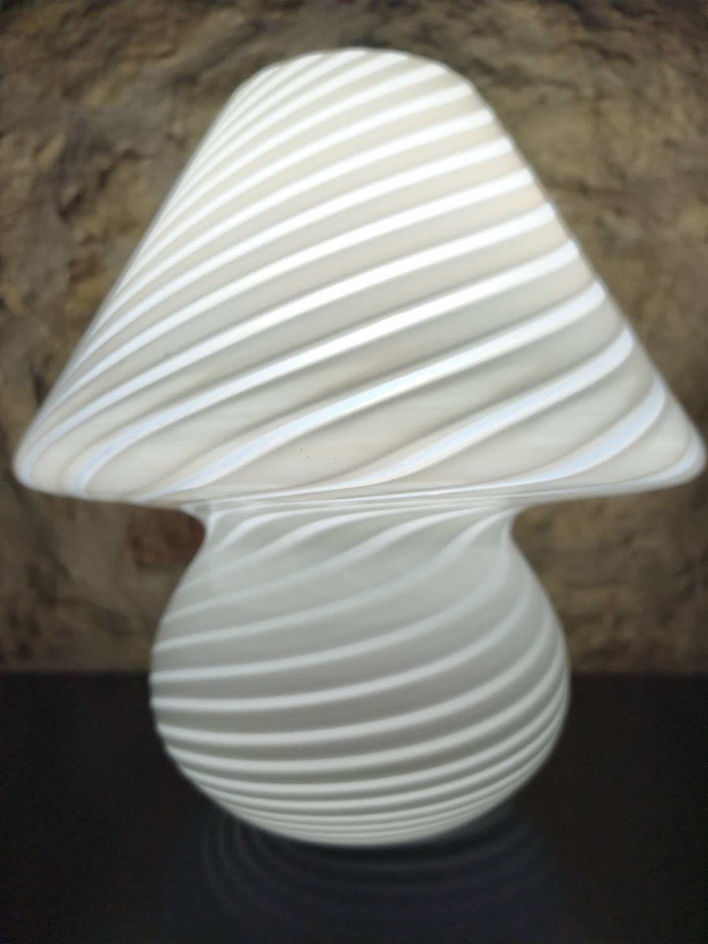 White striped Murano mushroom lamp / swirl – Vintage 1970 – Perfect
