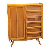 Vintage Golden Blond Oak Chest of drawers Feet Compass 6 Drawers 1 Door 50s