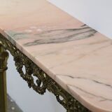 Console in brass and pink alabaster