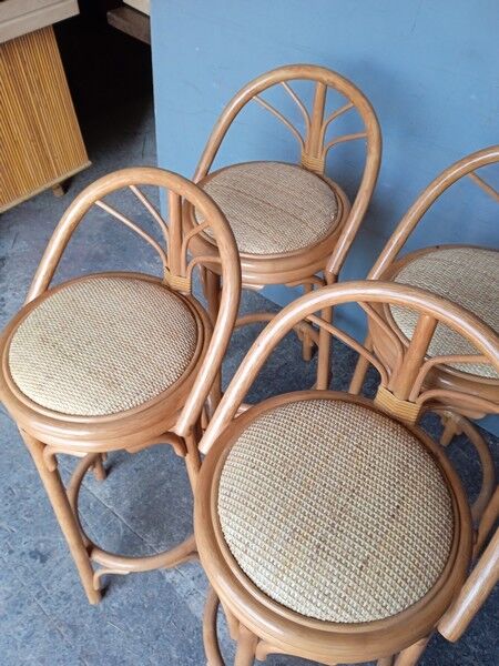 4 high bar stools in rattan vintage ep 1980