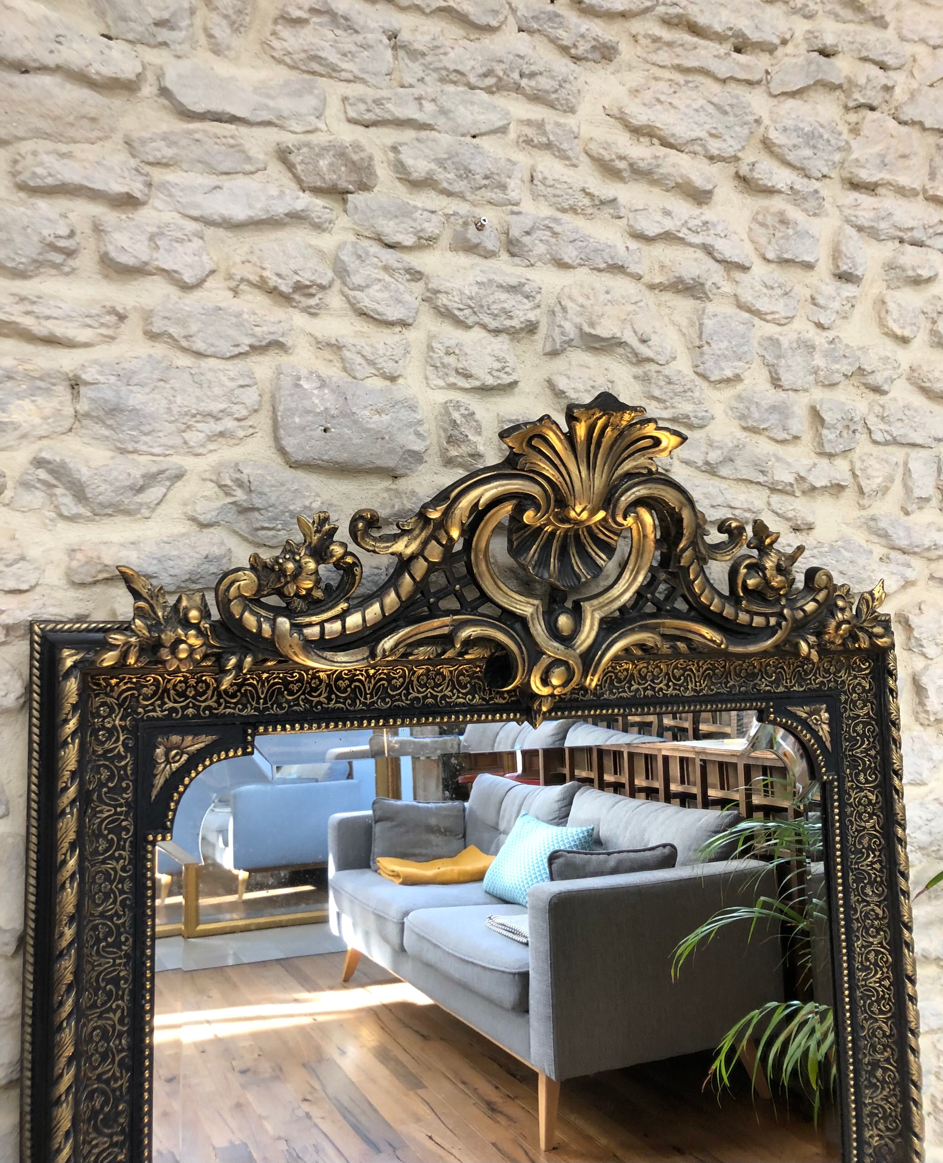 Old mirror 153.5x98.5cm Napoleon III late 19th century, beveled and stitched ice.