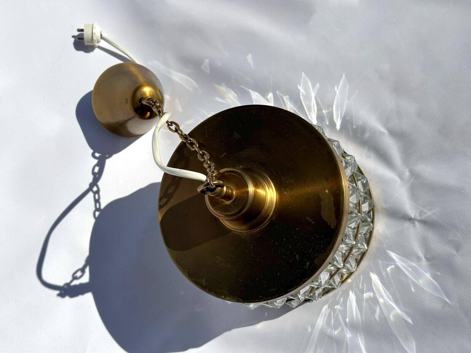 Hans-Agne Jakobsson Brass & Crystal Chandelier – Sweden, 1960s