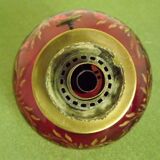 2 French Antique Cranberry Glass Oil Lantern Reservoirs Etched Gold Flowers 3984