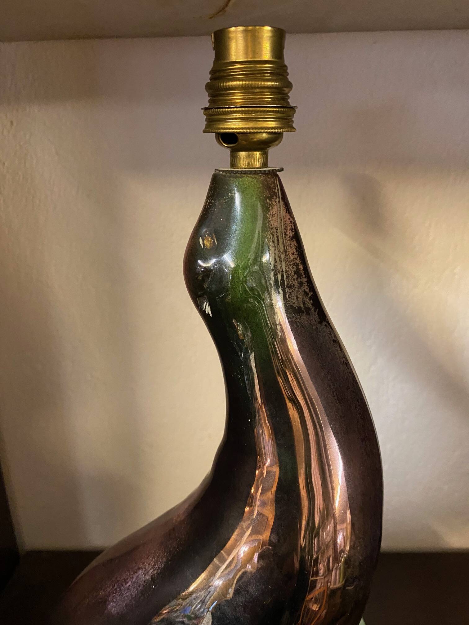 1950s Ceramic Sea Lion Lamp with Black Varnished Enamel, Signed