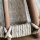 Large Scandinavian pendant light, natural wood, jute, wool, 70s