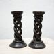 Pair of antique turned wooden candle holders
