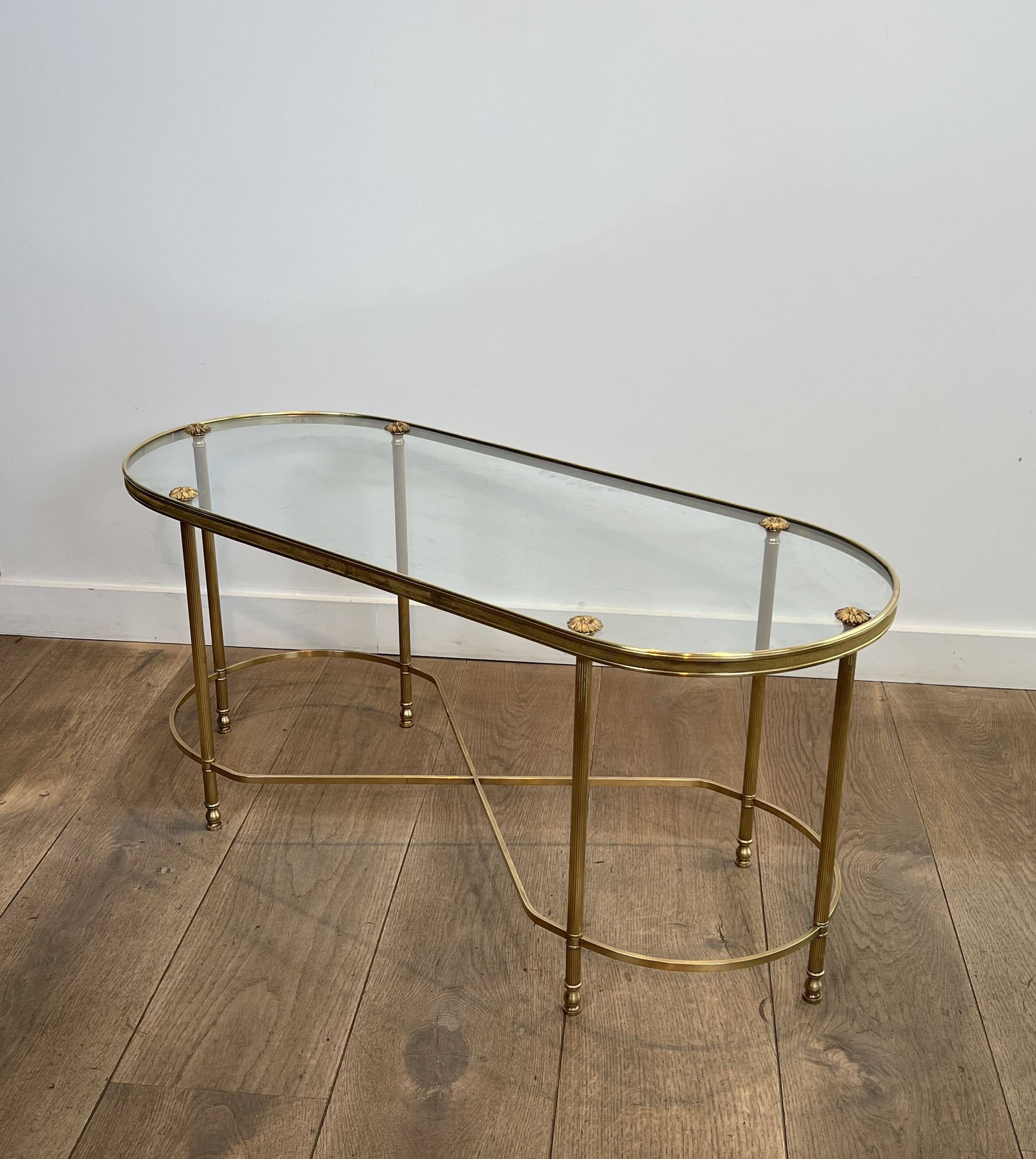 Oblong Coffee Table in Brass and Glass, by Maison Baguès, 1960s.