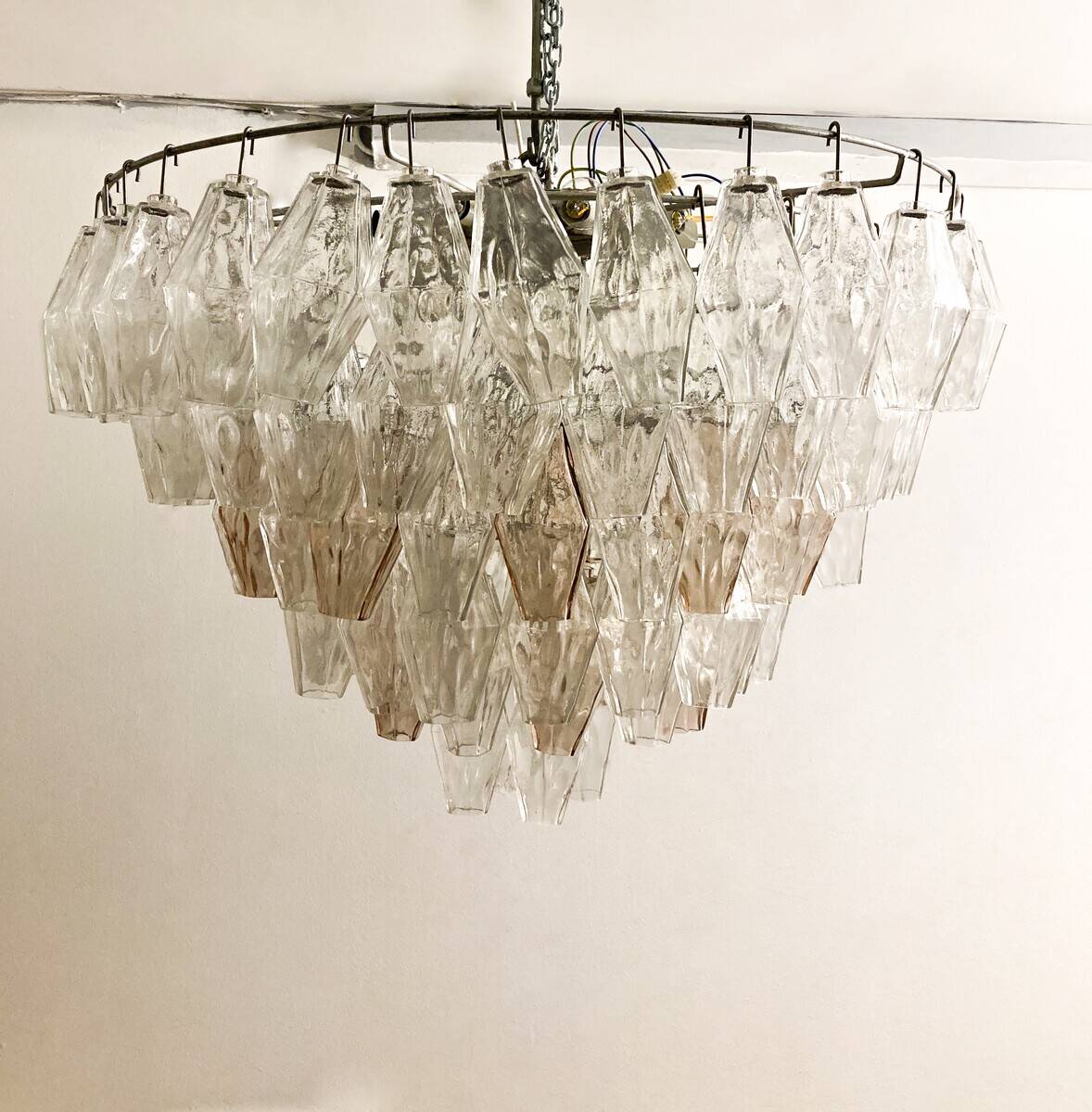 Mid-Century Murano Glass Chandelier "Polyhedr" by Carlo Scarpa, Italy, 1950s