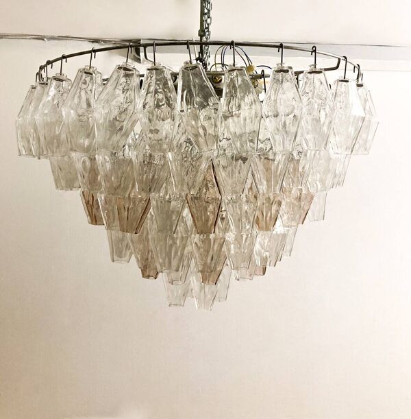 Mid-Century Murano Glass Chandelier ''Polyhedr'' by Carlo Scarpa, Italy, 1950s
