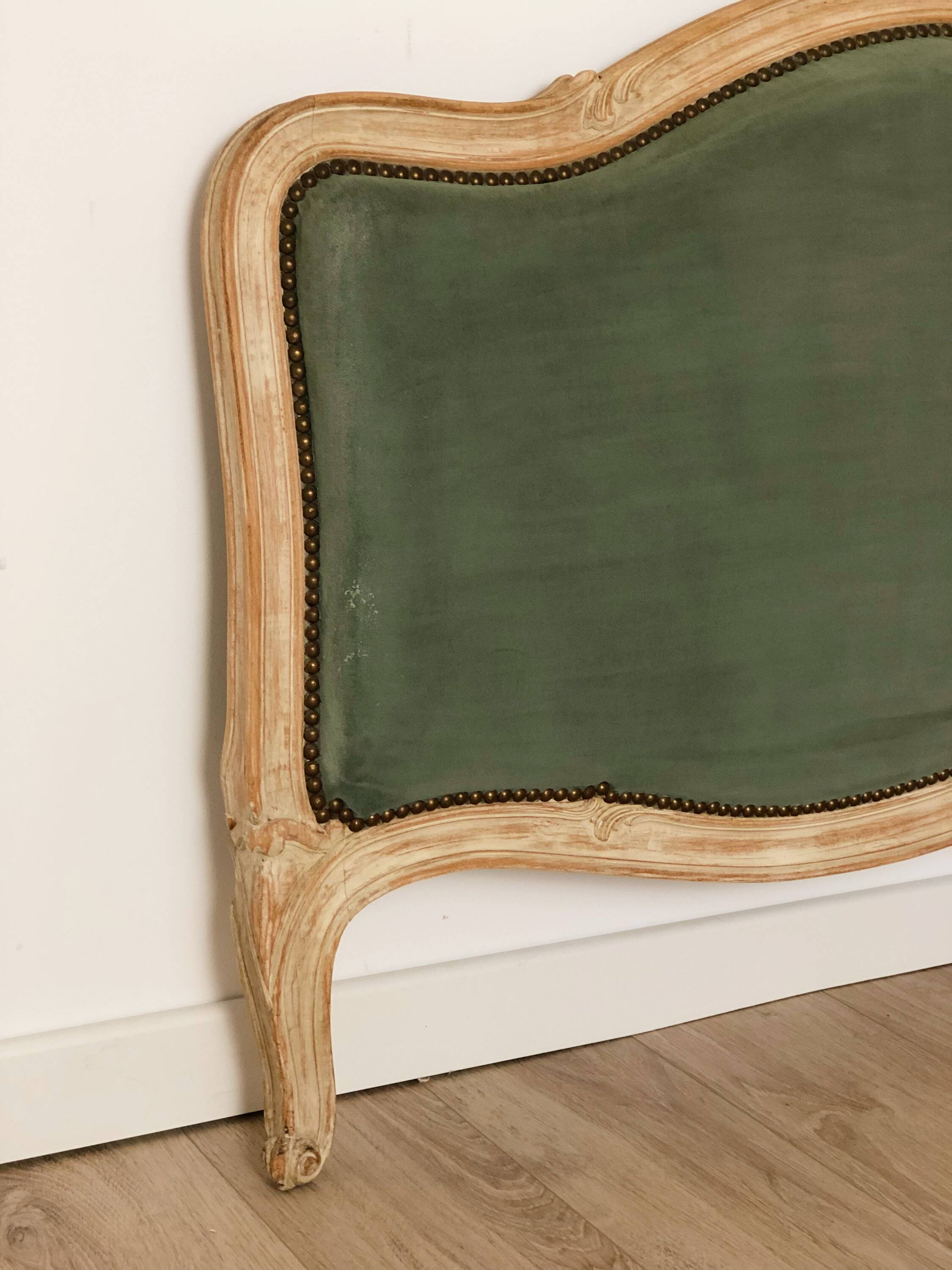 Small headboard, Louis XV style, clay green and wood