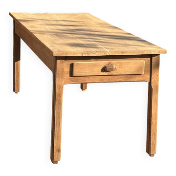 Large antique farmhouse table in solid raw oak with 1 drawer - 2m