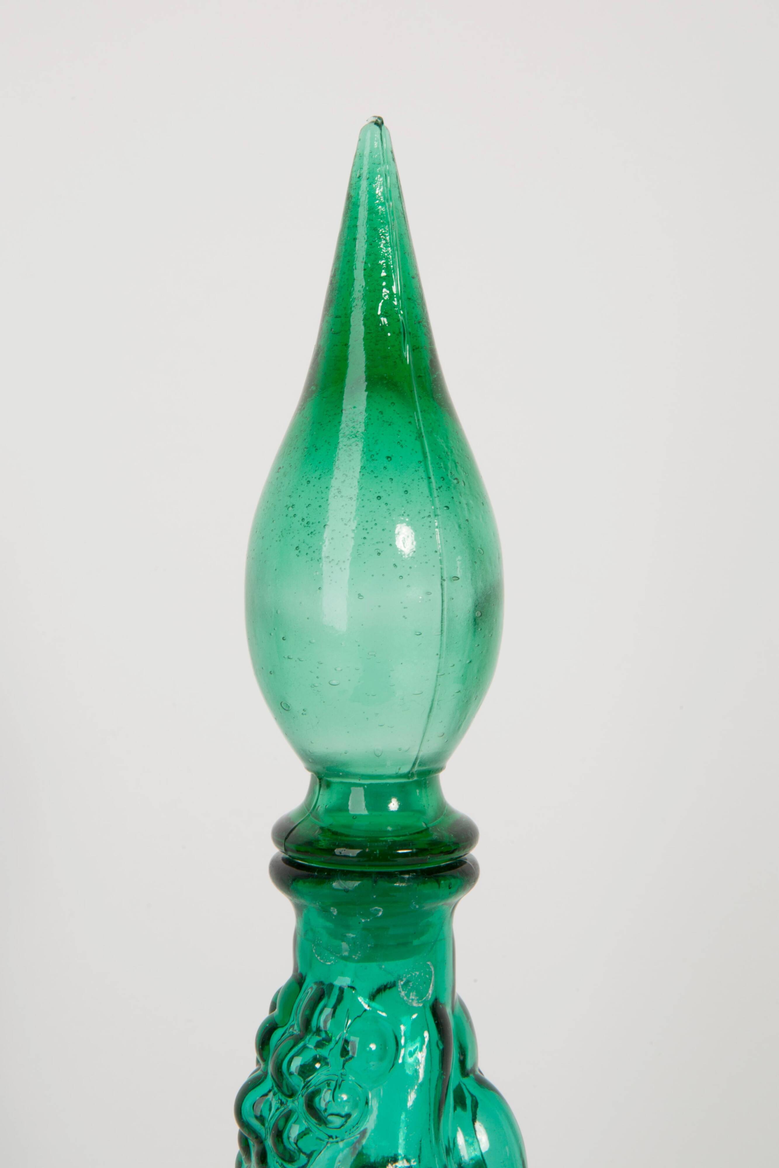 Green Glass Genie Carafe with Stopper, Italy, 1960s