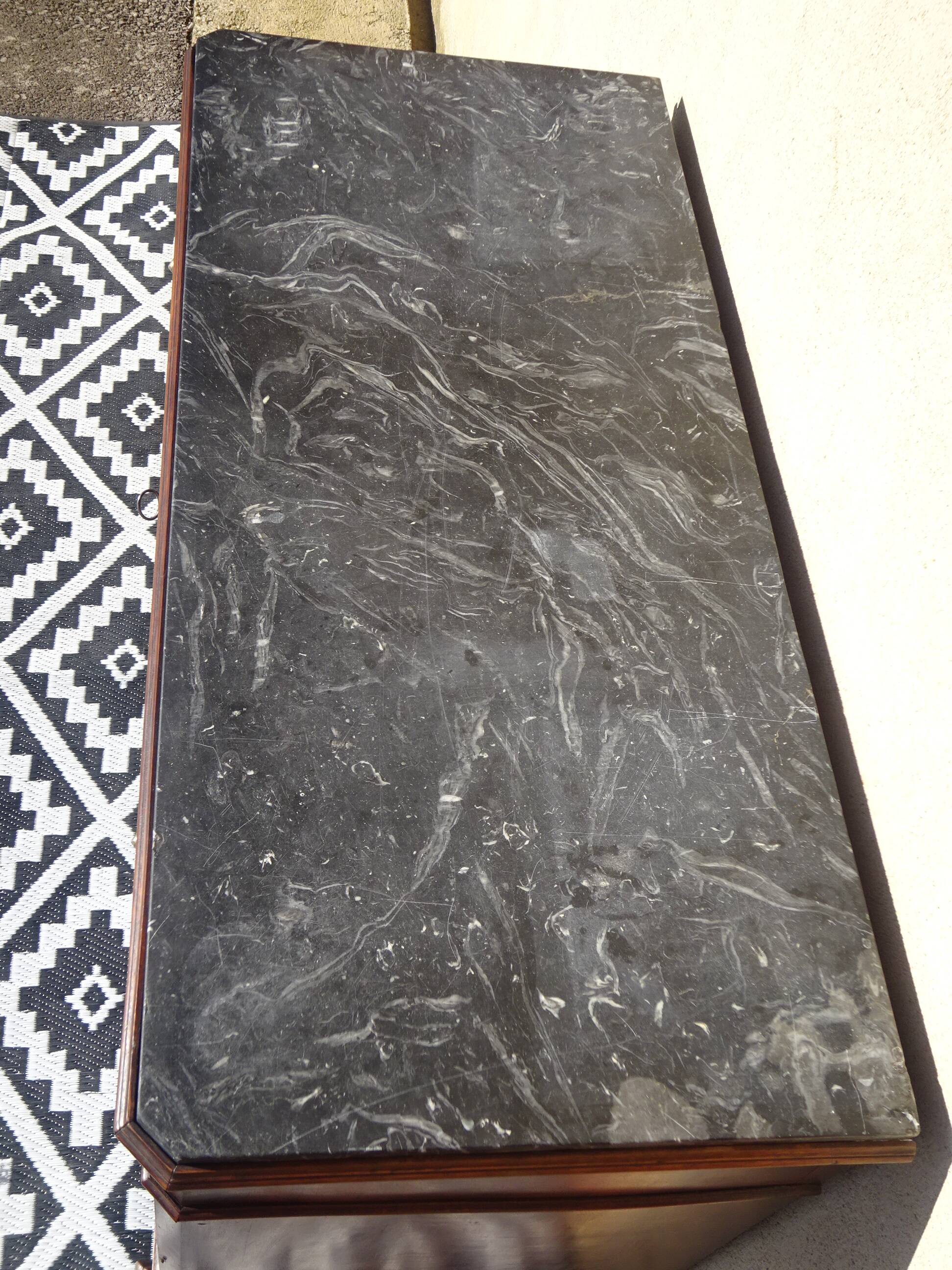 Walnut chest of drawers, black marble top