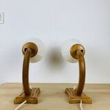 Pair of art deco lamps in curved wood and wool