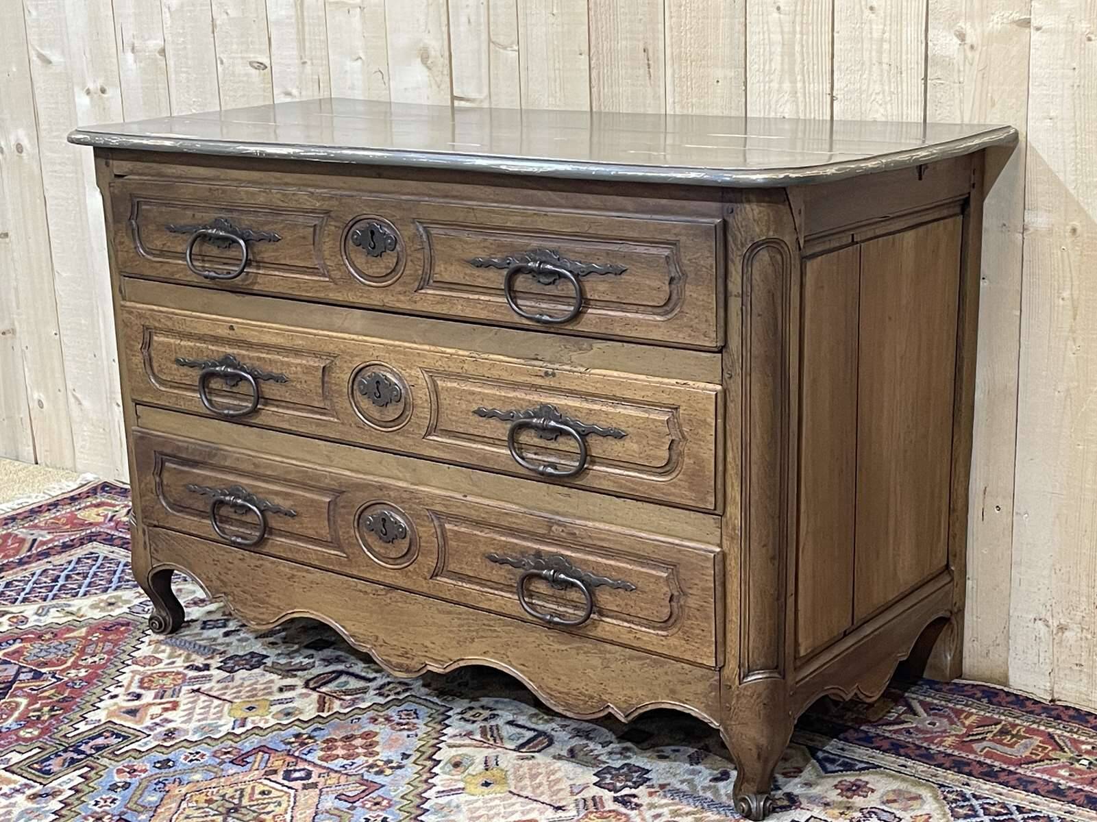 Louis XV XVIIIth century walnut commode with a grey patinated painted top.