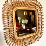 Rattan mirror, circa 1960 54x54cm