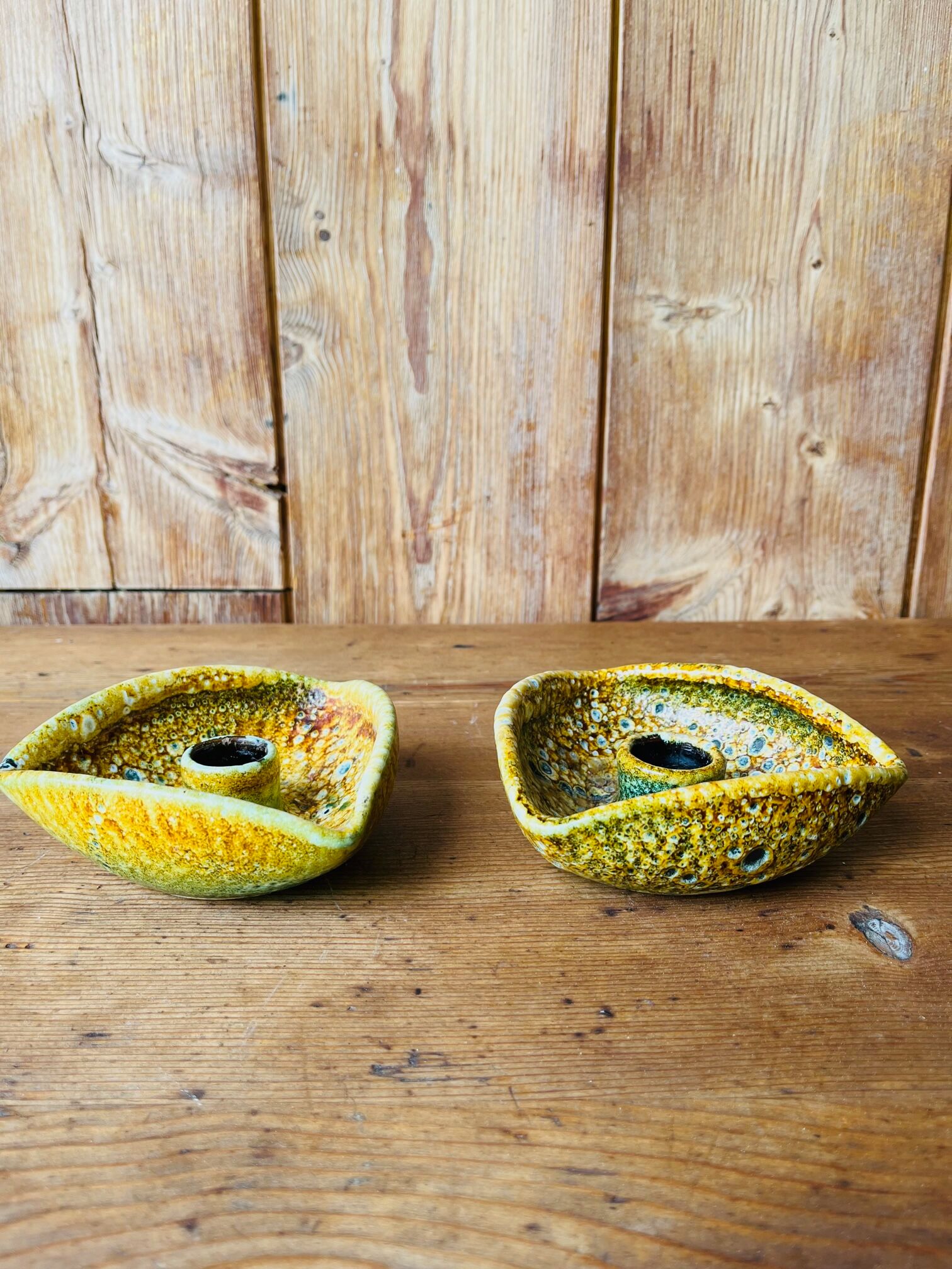 Duo of ceramic candlestick Fat Lava 70s.