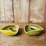 Duo of ceramic candlestick Fat Lava 70s.