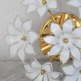 Set of 2 Charming Murano Vintage Ceiling Light White Flowers, 1970s