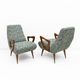 Pair of Italian Mid-Century Modern Armchairs with Sculptural Wooden Arms