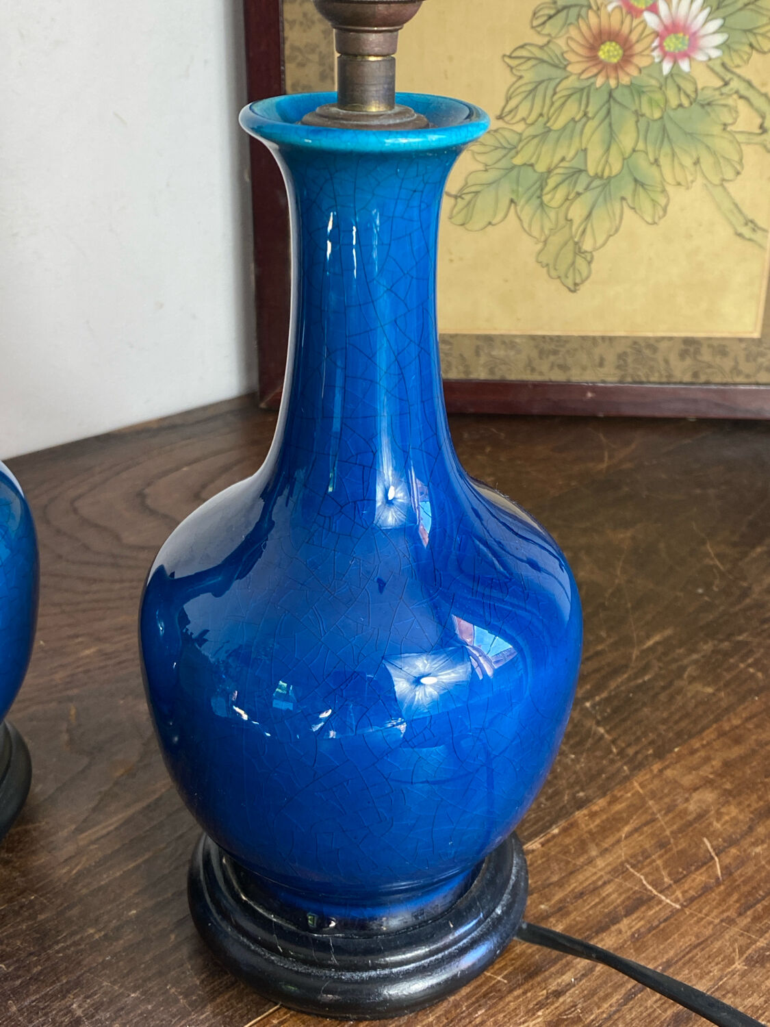 Pair of crackled ceramic lamps