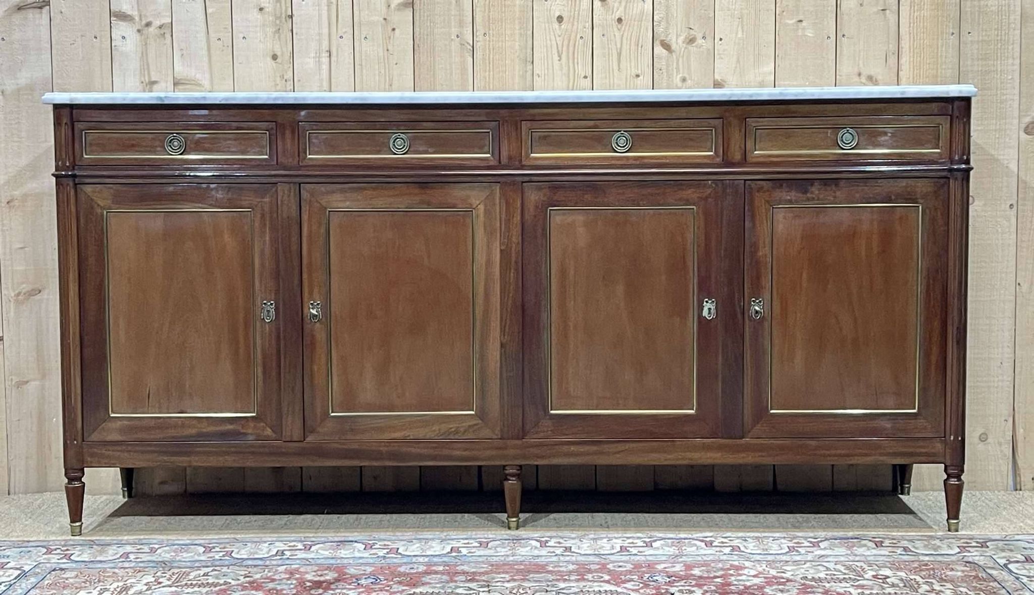 Louis xvi style sideboard from the 1950s in mahogany, oak and white marble top